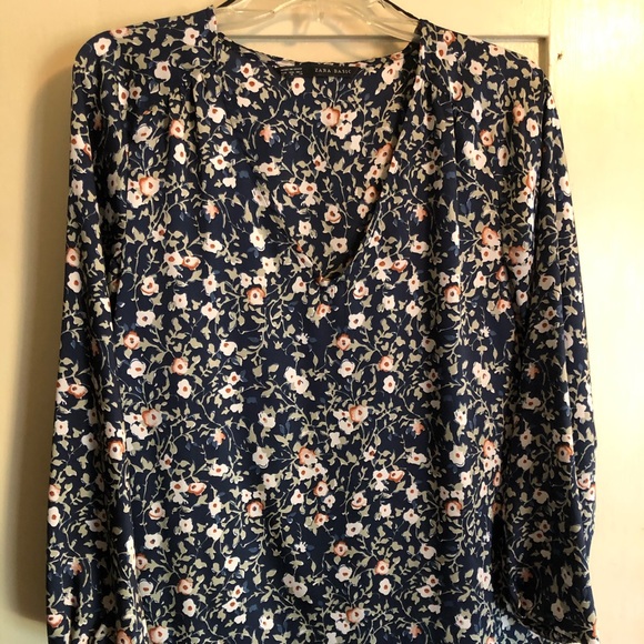 Zara Navy Floral long sleeved blouse - Picture 1 of 4